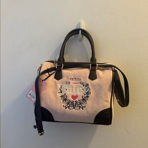 Juicy Couture Pink Satchel with Black Trim and Embroidered Crest